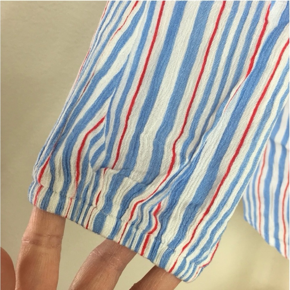 Lucy Love Blue White Stripe Off Shoulder Balloon Sleeve Blouse Tunic Size Large - Picture 11 of 16
